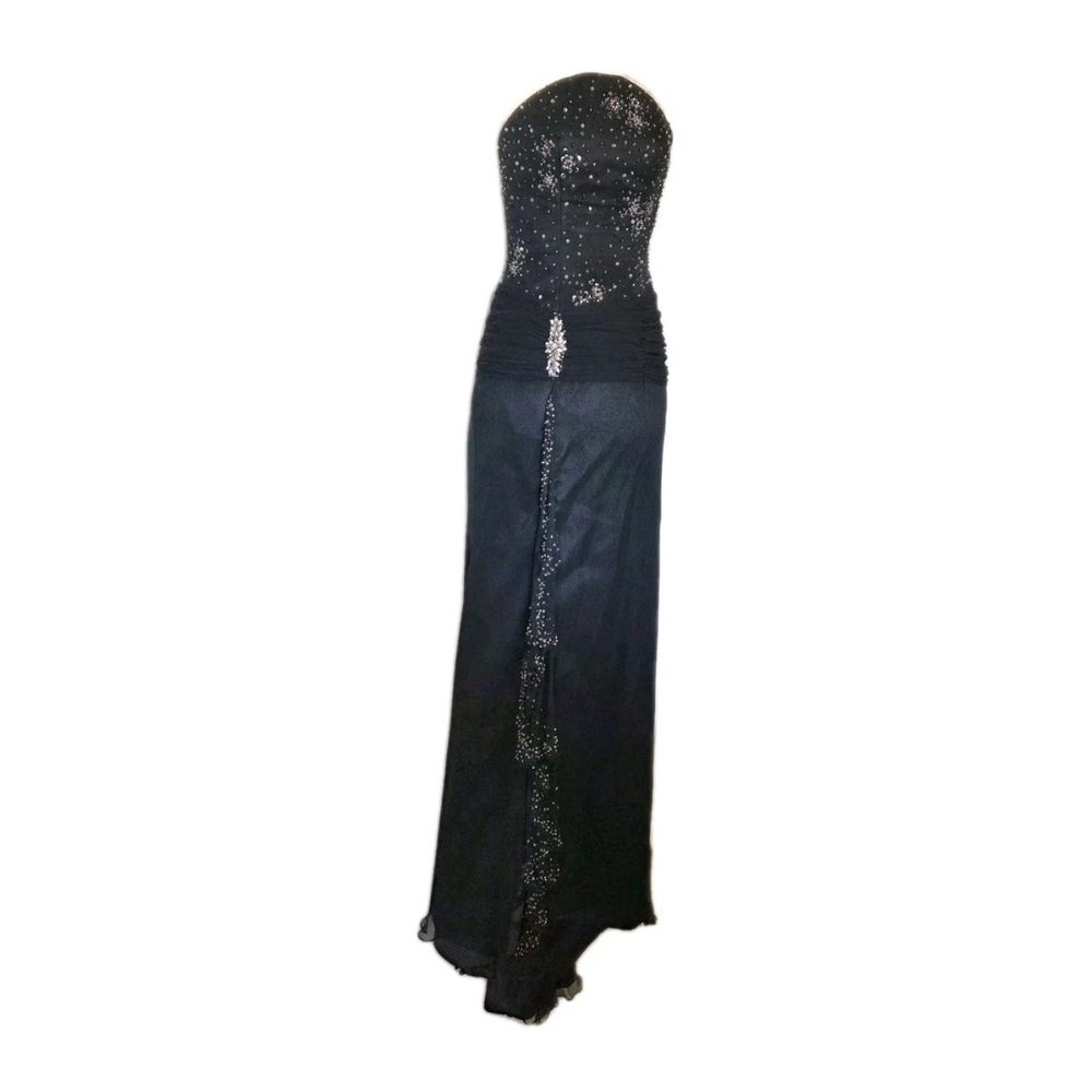 Tiffany Designs Black Strapless Dress with Silver Details